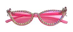 We are excited to announce the arrival of our latest product: pink flamingo bling sunglasses with a stunning flamingo jewel. These sunglasses are perfect for anyone looking to add a touch of fun and glam to their summer wardrobe. The pink frames are accented with shiny rhinestones and the flamingo jewel on the side adds a playful touch. These sunglasses provide both style and protection from the sun's harmful rays, making them a must-have accessory for any beach day or poolside party. Don't miss out on the chance to own these trendy and unique sunglasses! Glamorous Beach Sunglasses With Uv Protection, Glamorous Beach Sunglasses With Tinted Lenses, Glamorous Tinted Sunglasses For The Beach, Glamorous Beach Sunglasses For Summer, Glamorous Mirrored Sunglasses For Summer, Pink Cat Eye Sunglasses With Gradient Lenses For Party, Glamorous Cat Eye Sunglasses With Tinted Lenses For Party, Trendy Pink Party Sunglasses, Pink Cat Eye Party Sunglasses