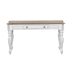 Liberty Furniture - Home Office Desks - 244HO109 - It’s never been easier to be elegant with the Magnolia Manor lift-top writing desk. Crafted of poplar and rubberwood solids with white oak and birch veneers, this piece features an antique white finish with heavy chipping and distressing with a weathered brown top with whitewash. The top has a unique fancy face veneer pattern with canted corners and offers one the ability to lift it up to work while standing. There is one full extension drawer framed with bead molding that is also a flip-down keyboard tray. Faceted turned legs add character to this desk. Blending of European influences makes Magnolia Manor a truly unique style for any home.Antique White Finish; Poplar & Rubberwood Solids W/ White Oak & Birch Veneers; Artistic Distressing; Desk And Hutch, Veneer Pattern, Keyboard Drawer, White Home Office, Writing Desk With Drawers, Keyboard Tray, French English, Modway Furniture, Weathered Oak