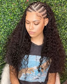 Cornrow With Goddess Braids, Goddess Cornrow Braids With Curls, Cornrows And Weave Hairstyles, Cornrows Goddess Braids, Goddess Braids Cornrows, Goddess Cornrows, Braid Out Natural Hair, Hairstyles Baddie, Cornrows Ideas