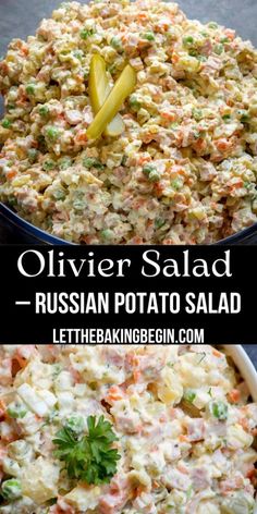 an image of a salad in a bowl with the words, oliver salad russian potato salad