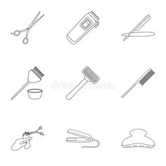 Hairdresser set icons in outline style. Big collection of hairdresser vector symbol royalty free illustration Tattoo Flash Sheet, Hairdressing Scissors, Blue Abstract Art, Free Illustration, Color Vector, Art Blue, Tiny Tattoos, Free Illustrations, Photo Inspo