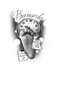 a black and white photo of a person's feet on a clock