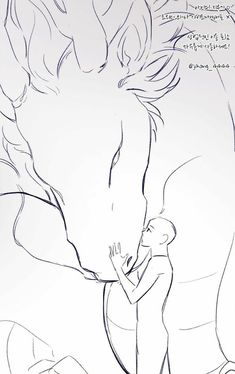 a drawing of a person hugging a horse