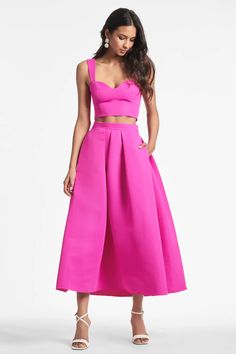 Shop the Leighton Skirt in Cerise at Sachin & Babi. FREE Shipping Over $500 & FREE Returns. A-line Pleated Maxi Skirt For Party, Flowy A-line Pleated Skirt For Party, Pink A-line Bottoms For Party, Fitted A-line Pleated Skirt For Party, Feminine A-line Party Skirt, Fitted Bottoms For Summer Prom, Chic Cropped Crop Top With Fitted Bodice, Chic Cropped Crop Top, Spring Pleated Maxi Skirt For Prom