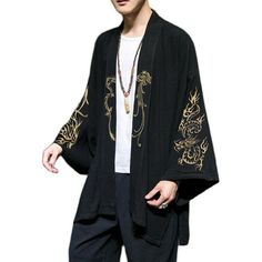 Mens Cihnese Style Dragon Embroidery Kimono Hanfu Retro Cardigan Jacket M-5XL L Item description Brand Unbranded Department Men Outer Shell Material Cotton Blend Size 3XL Size Type Regular Style Kimono Type Jacket Country/Region of Manufacture China Garment Care Machine Washable Season Summer Accents Embroidered Features Open Occasion Casual Pattern Animal Print Theme Ethnic Vintage Yes   Shipment Payment Return & Warranty Service & Feedbacks Shipment 1.We Ship to Worldwide. 2.Delivery time depe Embroidered Winter Outerwear With Kimono Sleeves, Black Embroidered Long Sleeve Cardigan, Fall Embroidered Long Sleeve Cardigan, Casual Outerwear With Floral Embroidery And Stand Collar, Casual Embroidered Black Cardigan, Casual Black Embroidered Cardigan, Casual Long Sleeve Cardigan With Floral Embroidery, Long Sleeve Cotton Cardigan With Floral Embroidery, Embroidered Cotton Outerwear With Kimono Sleeves