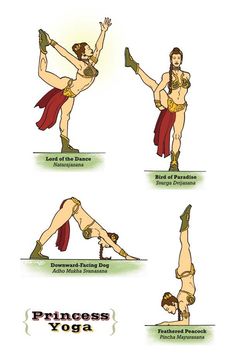 a woman doing yoga poses for the princess in her own body, with different positions to do