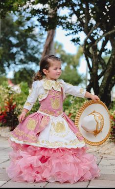 Beautifully handmade by artesan hands in Mexico Embroidered and elegantly stitched Very good quality material (This dress is different from the other pink dress in my other listing because this one has double layers on the sides (the pink side layers). Includes: 💖corset, jacket 💖detachable skirt 💖charro bow 💖charro hat The blue ruffle from below is an underskirt that detaches to make a shorter dress... Please allow 21-30 days for your order to process and ship. Charro Hat, Corset Jacket, Vestido Charro, Baby Boy Baptism Outfit, Quinceanera Themes Dresses, Boy Baptism Outfit, Detachable Skirt, Mexican Party Theme