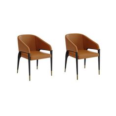 a pair of brown chairs with black legs