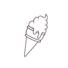 an ice cream cone with melting chocolate on top, in a line art style illustration