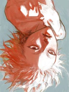 an artistic painting of a woman's face with red hair and a hat on her head