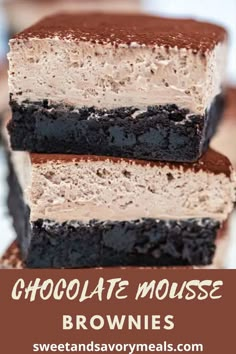 Chocolate Mousse Brownies are creamy, indulgent, and loaded with chocolate, making them the perfect dessert. Chocolate Mousse Brownies Recipe, Reeses Dessert, 9x13 Desserts, Dessert Picnic, Chocolate Mousse Brownies, Best Chocolate Mousse, Dessert Biscuits, Mousse Brownies, Best Brownies Ever