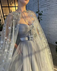 Shining Star Capelet Gown Teuta Matoshi Dresses, Matoshi Dress, Teuta Matoshi, Grey Wedding Dress, Grey Gown, Silver Gown, Draped Bodice, Moon Dress, Royal Dresses