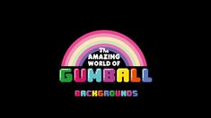 the amazing world of gumball logo with rainbows on it's black background