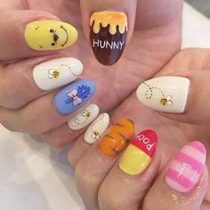 Minion Nails, Disney Nail Designs, Disney Inspired Nails, Bee Nails, Self Nail, Disney Nail, Funky Nail Art, Pointy Nails