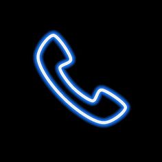 a neon blue phone is shown against a black background with an arrow pointing to the left