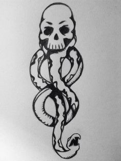 a drawing of a skull with a snake wrapped around it