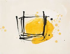 an abstract painting with yellow and black paint