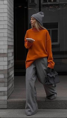 Orange Turtleneck Outfit, Grey Turtleneck Outfit, Orange Turtleneck, Mode Hippie, 가을 패션, Autumn Outfit