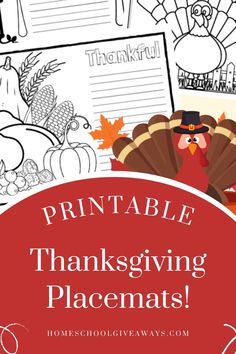 printable thanksgiving placemats for kids to color and share with the family, including turkey