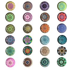 many different colored circles are arranged in the shape of an abstract flower pattern on a white background