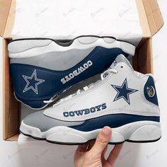 Lightweight construction with breathable mesh fabric provides a comfortable and flawless fit. Black Tennis Shoes Outfit, Shoes And Outfits, Black Tennis Shoes, Jordan 13 Shoes, Personalized Shoes, Dallas Cowboys Football, Cowboys Football, Shoes Sport, High Sneakers