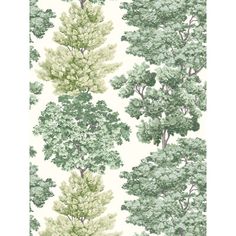 a green and white wallpaper with trees on it