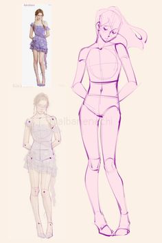 three different types of female body shapes in purple and pink tones, with one woman's head tilted to the side