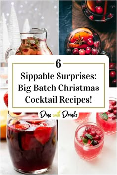 Collage of 4 big batch christmas cocktails. Batch Christmas Cocktail, Big Batch Christmas Cocktails, Christmas Cocktails Vodka, Christmas Vodka, Christmas Cocktail Recipes, Cocktails Ideas, Holiday Cocktails Christmas, Cocktail Recipes For A Crowd, Christmas Cocktails Easy