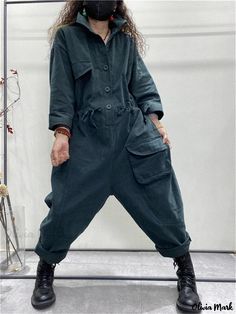 Olivia Mark - Vintage-inspired Loose Jumpsuit Romper - Comfortable and Stylish One-piece Casual Pantsuit Styling A Boiler Suit, Casual Boho Outfits, Loose Fit Jumpsuit, Funky Clothes, Utility Jumpsuit, Vintage Jumpsuit, Fashionably Late, Arrested Development, Loose Jumpsuit