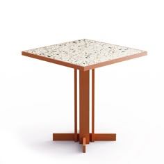 an orange table with white and brown tiles on it's top, against a white background