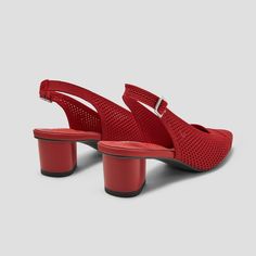 Red Synthetic Pointed Toe Sandals, Red Slingback Sandals With 4-inch Heel And Pointed Toe, Red Closed-toe Slingback Pumps With Removable Insole, Red Slingback Pumps With 4-inch Heel For Evening, Red Pointed Toe Heels With 4-inch Heel, Slingback Sandal, Office Wear, Medical Professionals, Toe Designs