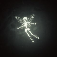 a pixellated image of a skeleton flying through the air