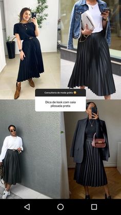 Leather Pleated Skirt Outfit, Black Skirt Outfits, Pajamas Summer, Outfit Elegantes, Pleated Skirt Outfit