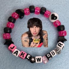 Jake Webber Kandi Bracelet   - Handmade by me!!... - Depop Gir Bracelet Kandi, Xplr Bracelet Ideas, Themed Bracelet Ideas, Scene Bracelets Kandi, Sam And Colby Bracelet Ideas, Bracelet Ideas With Words, Kandi Bracelets Ideas Cuffs, Bracelet Ideas Matching