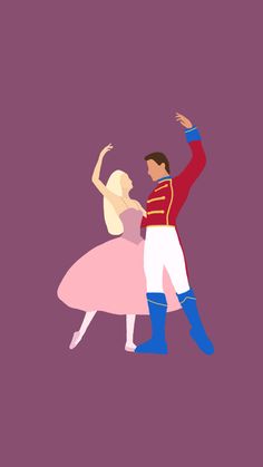 a man and woman are dancing together in the middle of a purple background with an image of a nutcracker