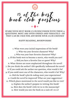 the book club questions page with text