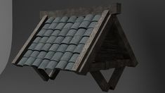 a roof made out of wood and cement tiles with no shinning on it, against a gray background