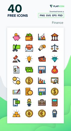 the sticker sheet is filled with icons for finance and finance services, including coins