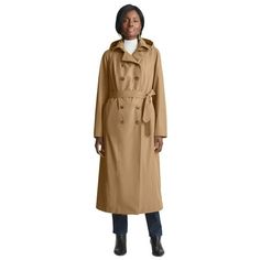 Jessica London Women's Plus Size Double Breasted Long Trench Raincoat Raincoat.A timeless raincoat to span the seasons. Detachable hood and tie waist. Water resistant. Fully lined. 50" length PolyMachine washableImported Style & Fit Tips: This long double breasted raincoat is figure flattering and ultra-chic, and easy to pair over everything from a pantsuit to your favorite jeans. With a detachable hood and tie waist, there's nothing about this top layer that you won't love. . About the brand: S Belted Raincoat For Fall, Long Raincoat For Rainy Fall Weather, Fall Workwear Weatherproof Raincoat, Fall Weatherproof Raincoat For Work, Belted Long Raincoat For Fall, Camel Outfit, Packable Rain Jacket, Rain Jacket Women, Long Trench