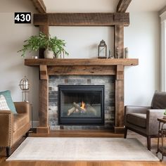 a living room filled with furniture and a fire place in the middle of the room