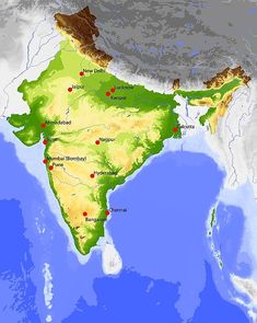 a map of india with all the major cities and their respective rivers in red dots