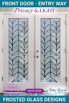 front door with frosted glass designs for privacy and light