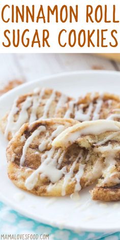 cinnamon roll sugar cookies on a white plate