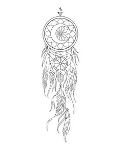 a black and white drawing of a dream catcher