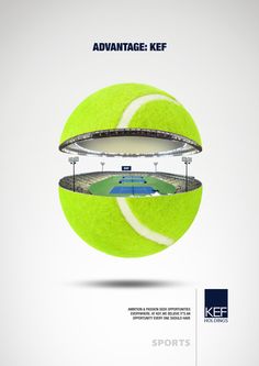 a tennis ball with the words advantage kef on it