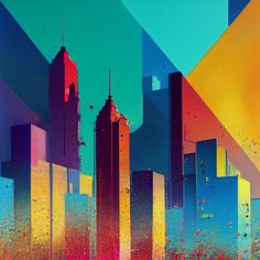 an abstract cityscape with tall buildings in the background