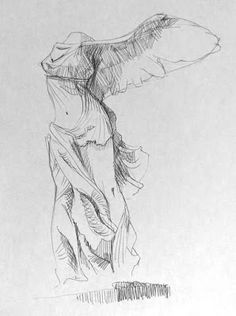 a pencil drawing of a woman with her arms spread out and wings outstretched over her head