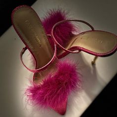 Fuscia, Skinny Heel, Never Worn. Feather Detail High Quality; 2 Straps And Backless Summer Feathered Heels, Fuzzy Heels, Fashion Nova Shoes, Pink High Heels, High Heel, Shoes Women Heels, Fashion Nova, Shoes Heels, High Heels