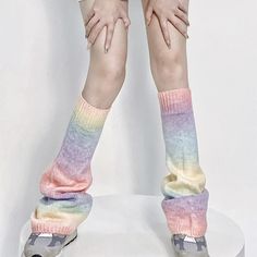 Material: Polyester Color: Rainbow Fabric Type: Stretch Trendy Stretch Knitted Socks, Trendy Knitted Stretch Socks, Pink Knitted Socks For Winter, Pink Casual Socks For Winter, Pink Casual Winter Socks, Casual Pink Winter Socks, Trendy Fitted Warm Socks, Casual Acrylic Socks For Winter, Casual Acrylic Winter Socks