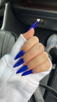 Blue And Grey French Tip Nails, Blue Stilettos Nails, Long Stilleto Nails Design Spring, Lapis Nails, Stiletto Blue Nails, Royal Blue Stiletto Nails, Blue Nails Stiletto, Blue Stiletto Nails Design, Nails Stiletto Long